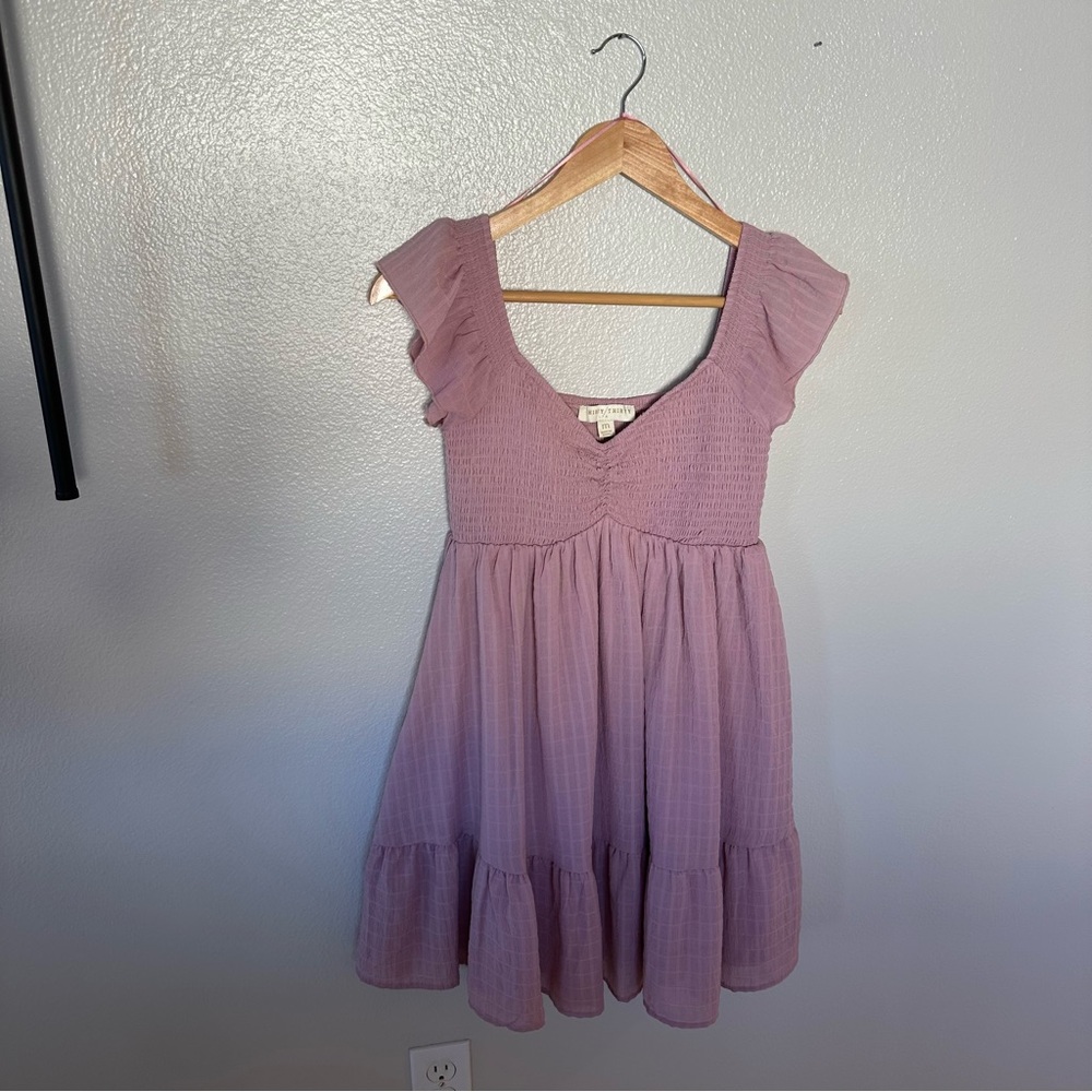 Thirty/Thirty LA Flowy Lined Smocked Flutter Sleeve Purple Mini Dress, M